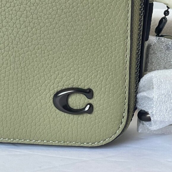 Coach Charter Slim Crossbody Bag Moss Pebbled Leather Round Pouch CC070 Small - Picture 8 of 12